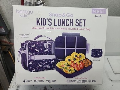 Bentgo Kids 2 Piece Set Kids SNAP & GO Purple Unicorns Leak Proof Insulated Bag