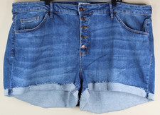 AVA  VIV Women Plus Med Wash Button Fly Mid Rise Cuffed Midi Jean Short sz 26