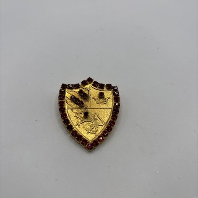 Vintage Robert Rose Shield Brooch Gold Toned Red Rhinestones 