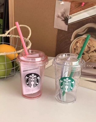 Starbucks Minimalist Style Clear Plastic Cold Cup 10oz Pink/Transparent, Limited