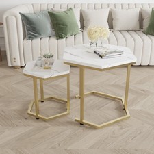 Nesting of 2 Tables Marble Effect MDF Top Metal Frame Side End Nested Tables