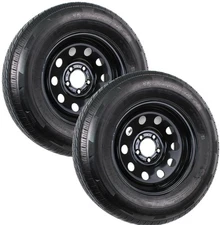 2-Pk Radial Trailer Tires w/Black Rims ST205/75R15 LRC 5 Lug 4.5 Modular Wheel