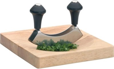 KitchenCraft Mezzaluna Hackmesser und Holzschneidebrett,