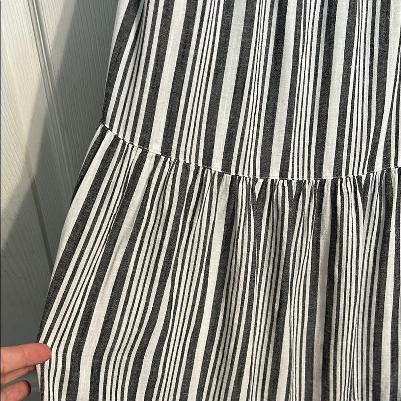 OLD NAVY Small Black White Striped Tiered Ruffled Sundress Smocked Midi Linen