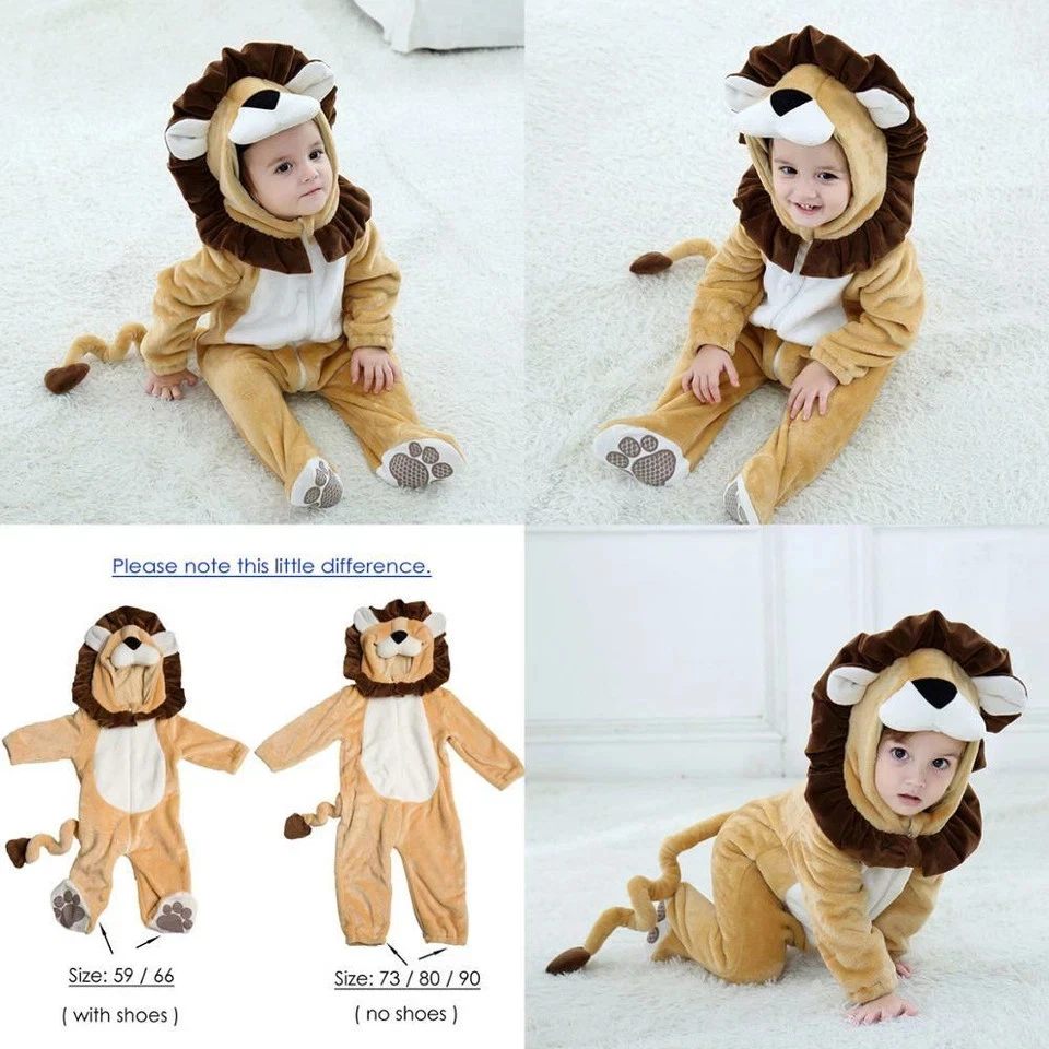 Bebé Tigre León Dinosaurio Disfraz Kigurumi Dibujos Animados Animal Mameluco Bebé Niño Pequeño Foto 4 de 4