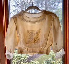 Edwardian Silk Lingerie Blouse with Filet Lace Back Panel Antique Sheer Top