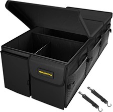 Trunk Organizer with Lid - 95L Collapsible Car Organizer Black Reinforced Board