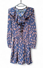 Women Made In Korea Navy Blue Orange Dots Shirt Tea Shift Dress with Pocket