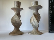 2 AFRICAN ART SOAPSTONE SINGLE CANDLE STICK TWISTED TRIBAL UNUSUAL RARE VINTAGE 