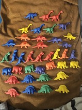 Lot Of 39 Small Plastic Dinosaur Figures Various Types Colors Sorting Counting