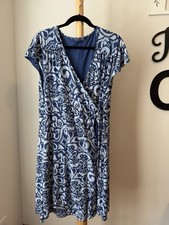 Fresh Produce Blue Floral Wrap Dress Short Sleeve Lined Size XL Coastal Preppy
