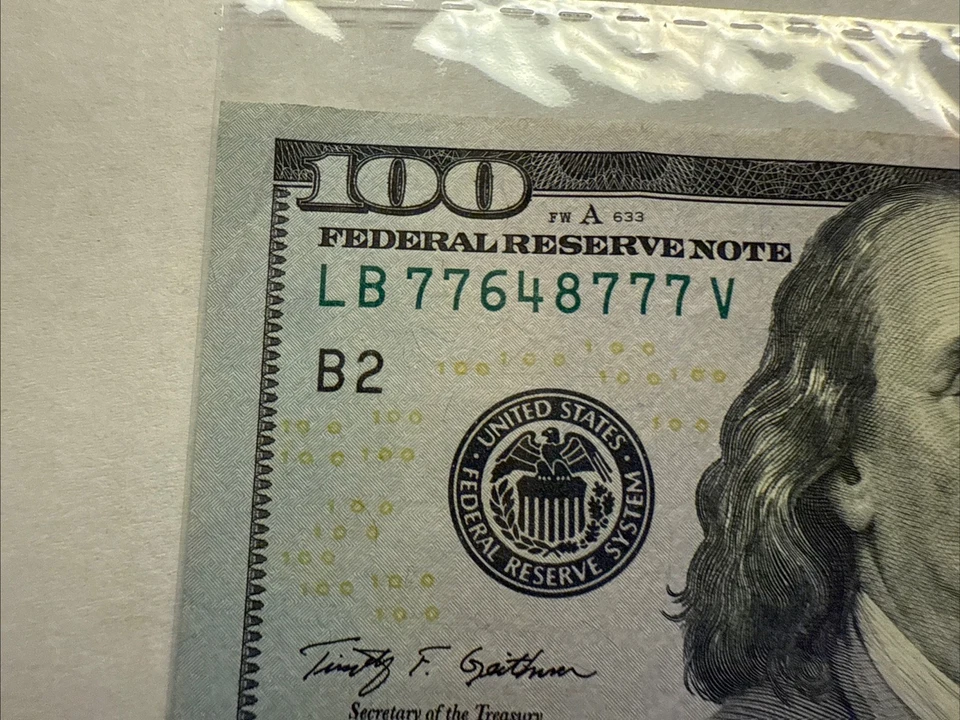 2009 $100 Dollar Bill Fancy Serial #77648777 Only .43%of Bills Have 5 Of A Kind - Image 2 of 3