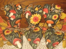 Fall Farmhouse 6 Mushroom Sunflower Fabric Hearts Bowl Fillers Handmade Gift
