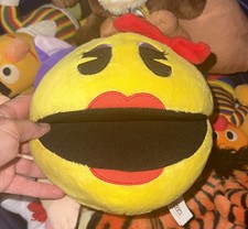 Peluche Ms Pac-Man jaune rouge noir neuf avec étiquette NAMCO Toy Factory 8" Lovey 2017