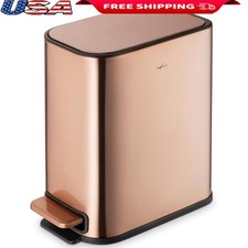Slim Stainless Steel Trash Can W/ Foot Pedal Quiet Close Removable Bucket New