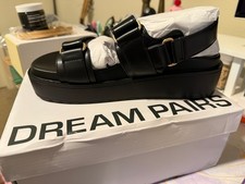 Women's Dream Pairs Sandals Hook Loop Strap Sporty Comfort Platform Black 7