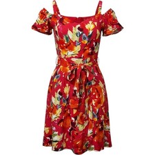 Guess Womens Floral Cold Shoulder Dress Red Multi Color A-Line Large