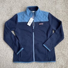 NWT VINEYARD VINES Full Zip Fleece Jacket Girls 14 L Girl Blue Quilted Large