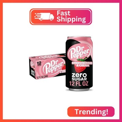 Dr Pepper Zero Strawberries and Cream Soda, 12 fl oz cans, 12 Pack