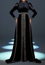 Faeriesty Lace Trim High Neck Velvet Formal Dress Gown Black & Gold Size XL NEW