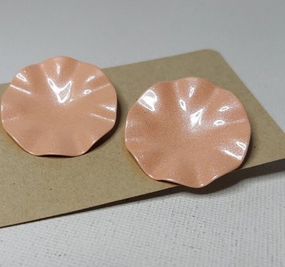 Earrings Enamel Metal Flower type shape Pink/Salmon 1 1/4''