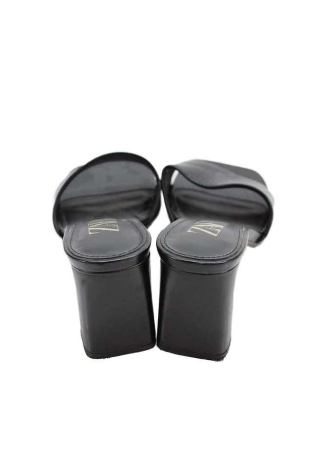 Sandalias de tacón grueso deslizables de cuero negras talla 38 8 de Zara para mujer Foto 3 de 4