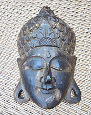 Carved Wooden Buddha Head Face Wall Mask Decor Plaque - Buddhism