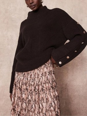 MINT VELVET WOMENS BROWN BUTTON DETAIL JUMPER SWEATER MEDIUM