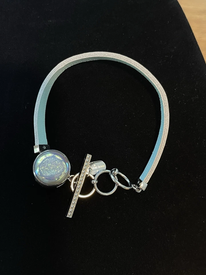 Pulsera Lori Bonn Sterling 925 Slide Charm Plata Cuero Palanca Cuero Azul Foto 2 de 4