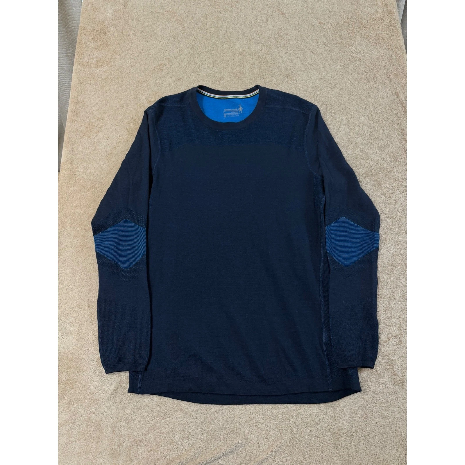 Smartwool Intraknit Merino Men L Navy Blue Long Sleeve Base Layer Elbow EUC