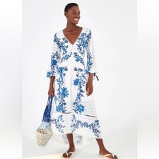 FARM Rio Arara Floral Eyelet Maxi Dress Blue White size XS NWT NEW