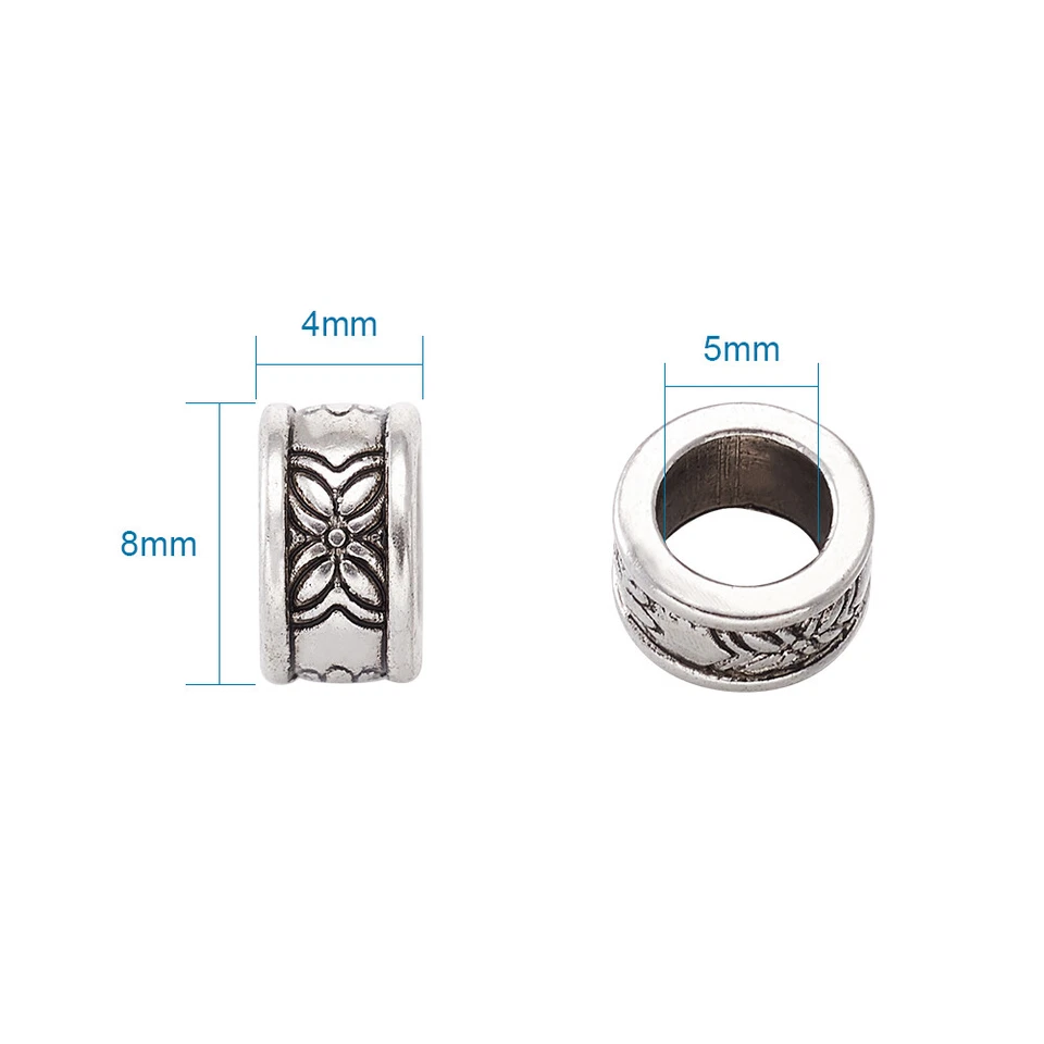 Anillo de aleación tibetano 20 piezas cuentas de metal talladas espaciadores de agujeros grandes sin níquel 8x4 mm Foto 4 de 4