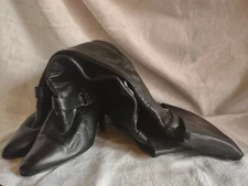 Sz 6R Boots Black Sexy Nightclub Knee High 3.5" Stiletto Heel Cuff Top 2 Straps