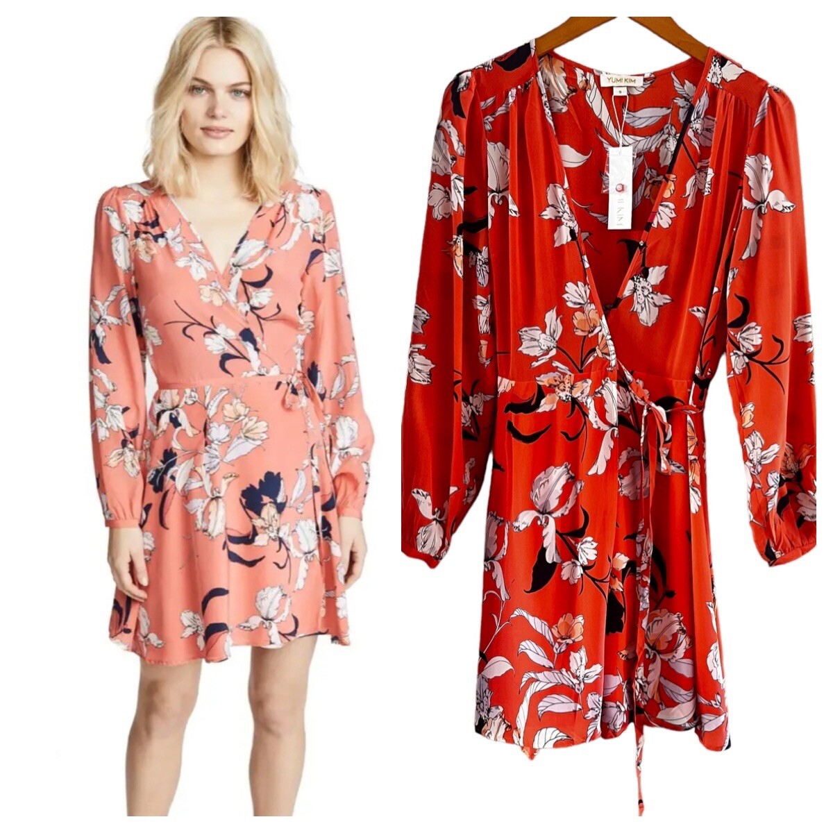 ゆめみ YUMI KIM Duchess Red Floral Wrap Dress Medium Floral Mini Dress S
