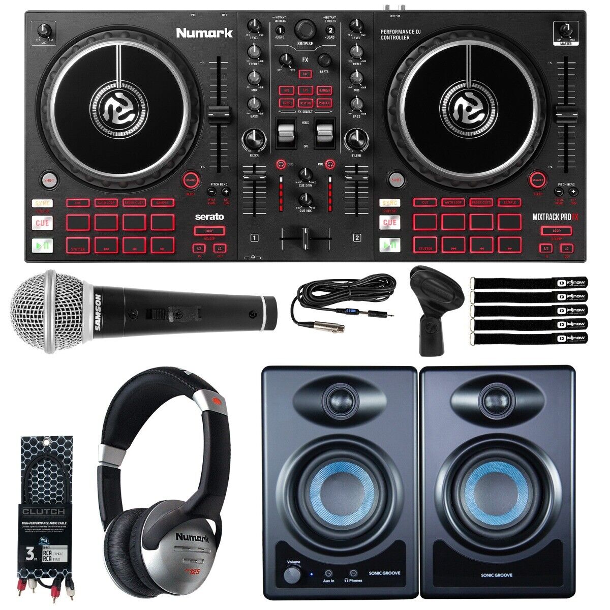 Numark Mixtrack Pro FX 2-Дековый диджейский контроллер Starter Pack с динамиками микрофоном 44490₽