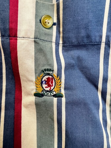 Camicia uomo vintage Bugle Boy a righe vintage sbiadita classica taglia Med abbottonata Y2K - Foto 4 di 20