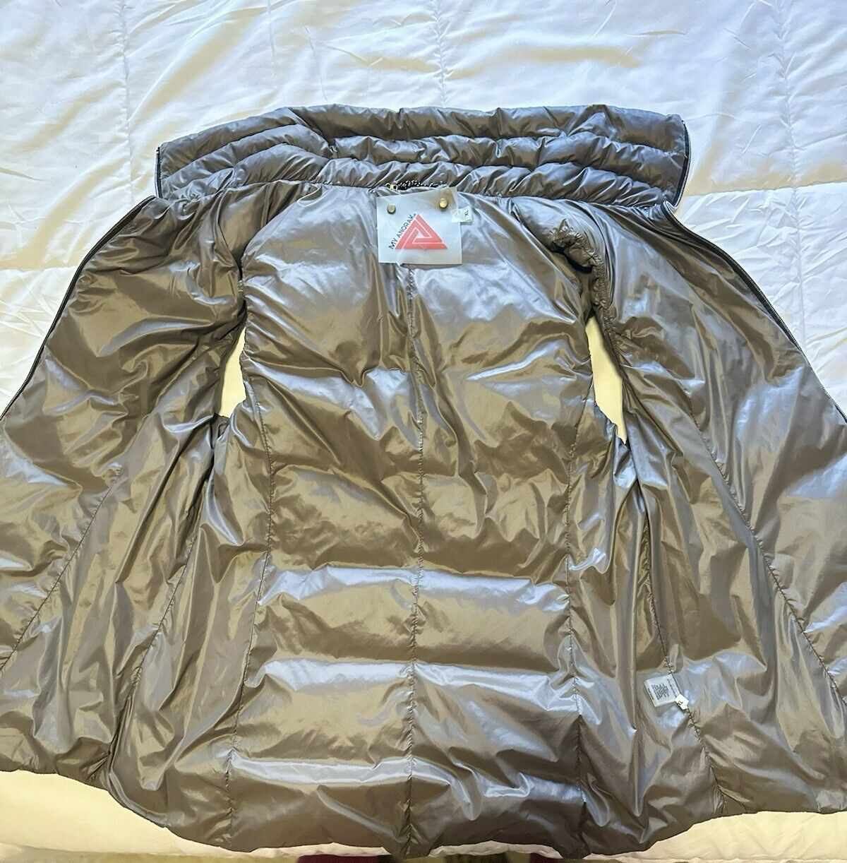 Womens Puffer Vest My Anorak Duck Down XL Coal Gray Detach Hood Packable w/Pouch