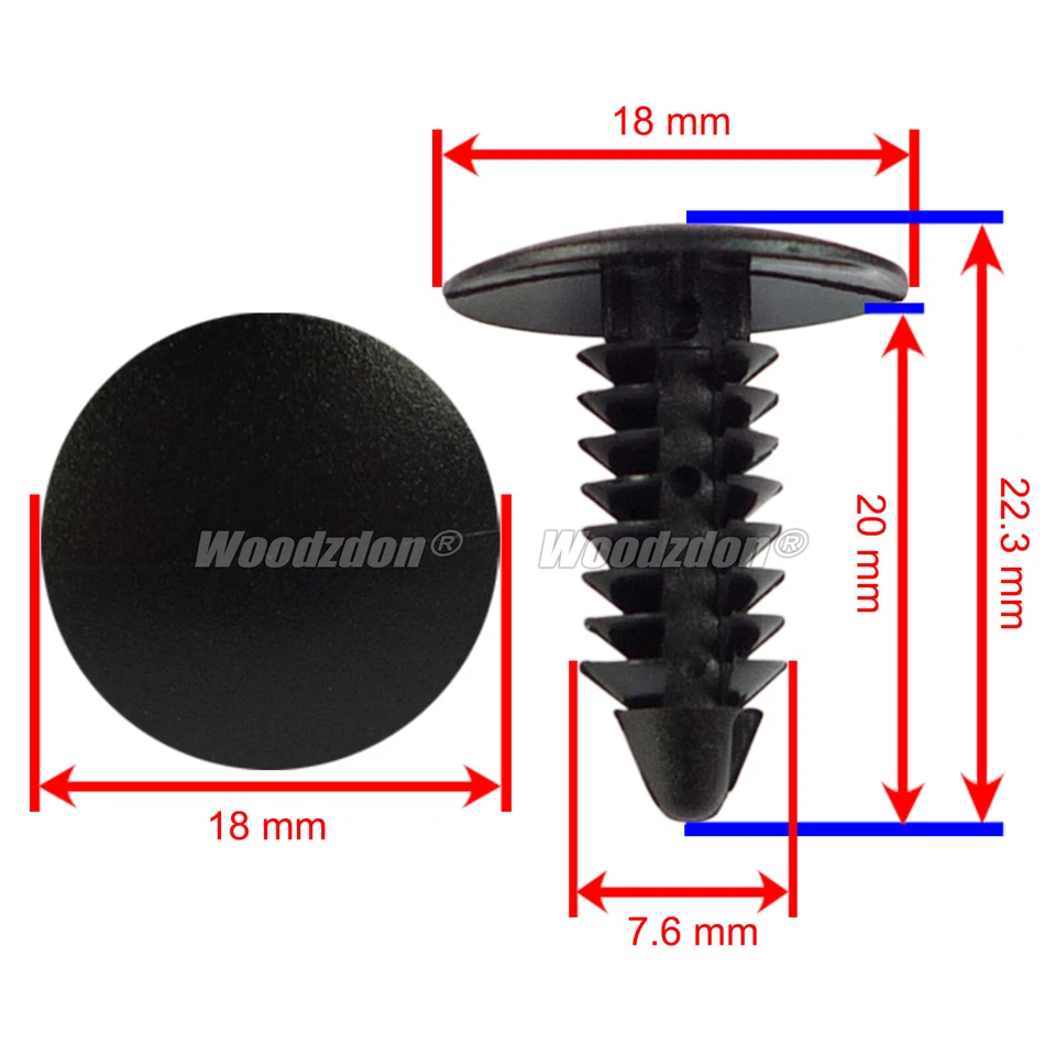 PACK 1000 BLACK NYLON CLIPS 1595864,1605396,6030441,388577S PUSH TYPE FASTENERS Foto 3 de 4