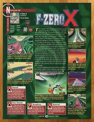 1998 F-Zero X N64 REVIEW Print Ad/Poster Authentic Retro Video