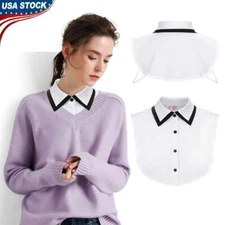 Womens Adjustable Shirt Fake Collar Detachable Lapel Dickey Half Tops Blouse USA