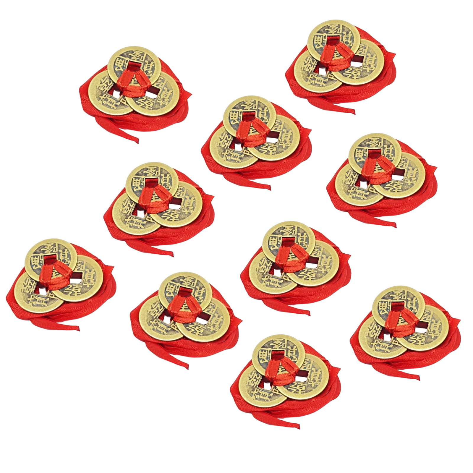 Lucky Chinese Coin Set 10 x 3 Coin Set With Ribbon Wealth Protection & Good Luck