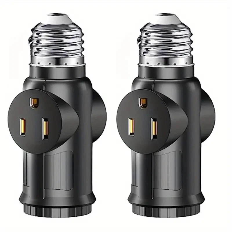 E26 E27 Light Socket to Plug Adapter 2/3 Prong Light Plug Socket Outlet Splitter - Image 3 of 4