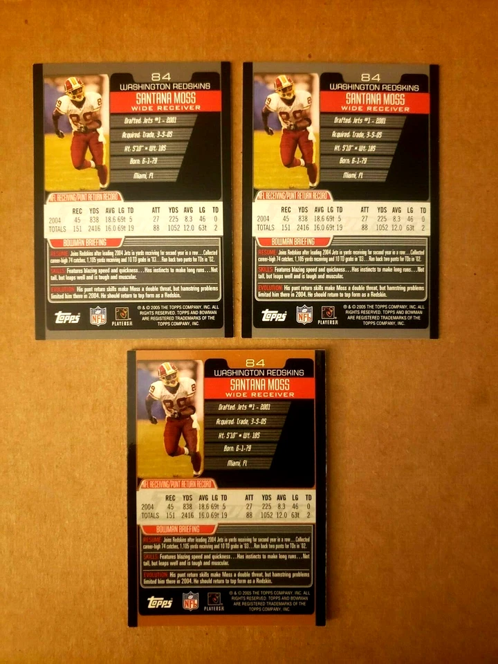 2005 BOWMAN base & GOLD Parallel - SANTANA MOSS - (3) cards # 84 - NRMNT/MINT - Image 4 of 4