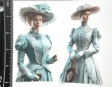 Lot of 2 Victorian Vintage Young Woman Purse Hat SINGLE LAYER Embellishments 498