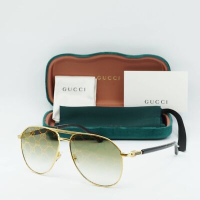 New GUCCI GG1220S 004 Gold/Green With Pattern 59-14-145  display picture 3