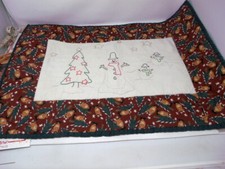 Handmade Tree and Snowman Quilted Americana Christmas Table Runner 20" x 29"