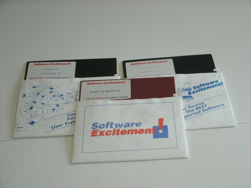 IBM COMPATIBLE SOFTWARE, THREE 5-1/4" DISKS, LAS VEGAS STYLE CRAPS, FASTBUCKS