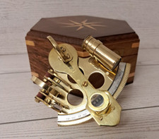 SESTANTE NAUTICO OTTONE MINI + BOX ESAGONALE LEGNO IDEA REGALO ARREDO MARINO 1E