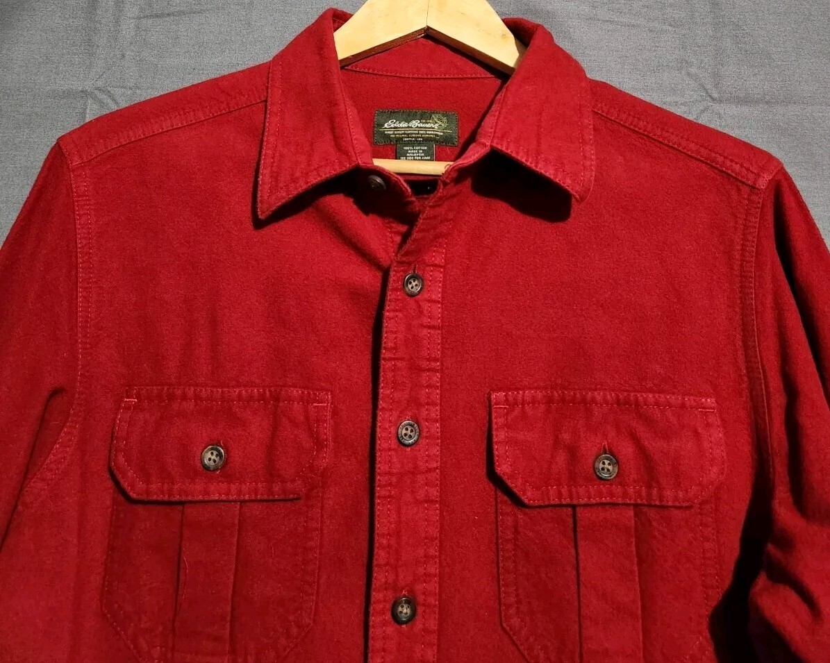 Eddie Bauer Men's M Chamois Flannel Long Sleeve Hiking Shirt with Dual Chest Pockets