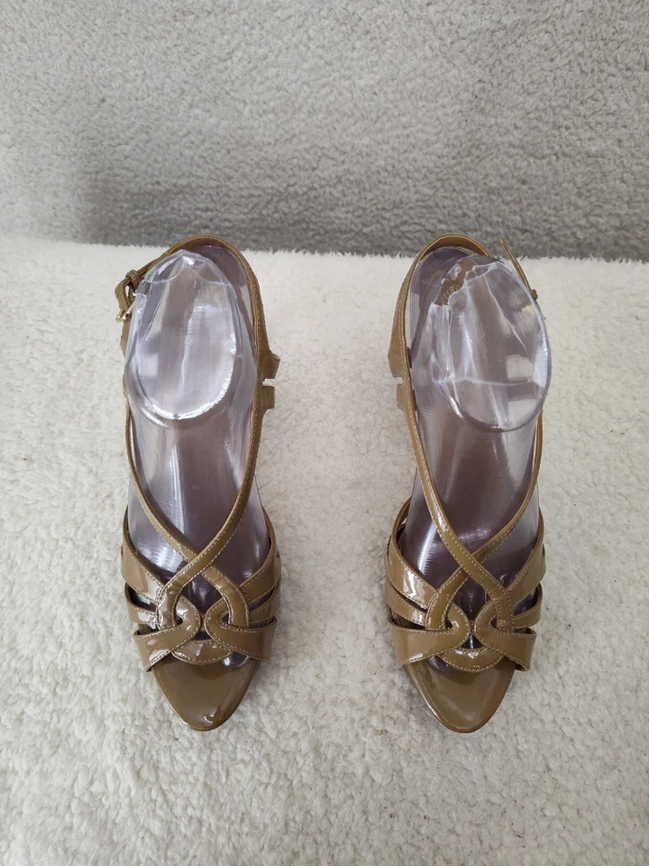 Sandalia Elie Tahari Mujer Tacones 10 Marrón Charol Hebilla Punta Abierta Tacón Alto Foto 3 de 4